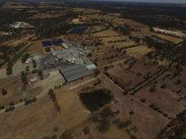 Aerial drone view of slaughterhouse - Captured at Thomas Foods (Frewstal) Abattoir, Stawell VIC Australia.