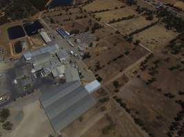 Aerial drone view of slaughterhouse - Captured at Thomas Foods (Frewstal) Abattoir, Stawell VIC Australia.