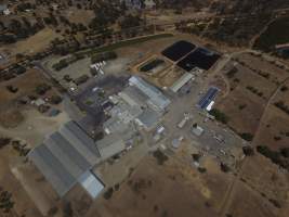 Aerial drone view of slaughterhouse - Captured at Thomas Foods (Frewstal) Abattoir, Stawell VIC Australia.