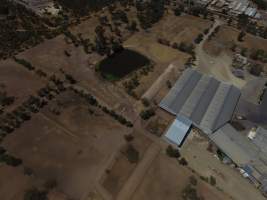 Aerial drone view of slaughterhouse - Captured at Thomas Foods (Frewstal) Abattoir, Stawell VIC Australia.