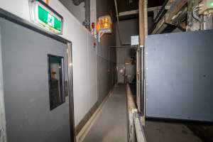 Hallway to exit inside kill room - Hallway leading to exit door inside the kill room and next to the race - Captured at JBS Pork Australia (formerly Diamond Valley Pork), Laverton North VIC Australia.