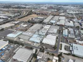 Drone flyover of slaughterhouse - Captured at JBS Pork Australia (formerly Diamond Valley Pork), Laverton North VIC Australia.