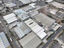 Drone flyover of slaughterhouse - Captured at JBS Pork Australia (formerly Diamond Valley Pork), Laverton North VIC Australia.