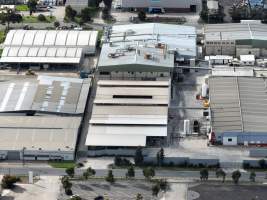 Drone flyover of slaughterhouse - Captured at JBS Pork Australia (formerly Diamond Valley Pork), Laverton North VIC Australia.