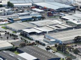 Drone flyover of slaughterhouse - Captured at JBS Pork Australia (formerly Diamond Valley Pork), Laverton North VIC Australia.