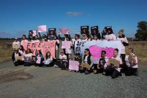 Animals Activists asking for the release of Olivia - Photos taken outside Midland Bacon, where activists were asking for the release of Olivia, a mother sow who was sexually assaulted while confined in a farrowing crate. - Captured at Midland Bacon, Carag Carag VIC Australia.