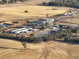 Drone flyover of piggery - Aerial view - Captured at St Arnaud Piggery Units 2 & 3, St Arnaud VIC Australia.