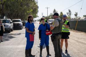 Action - Vera Goat Dairy (Meyenberg Goat Milk) - On May 27th, 2025 Five activists were just arrested after rescuing two sick baby goats from a Whole Foods-supplying factory goat dairy in the Central Valley, California that supplies the nation's largest goat dairy brand, Meyenberg. The rescued babies are on their way to get care. 

After the rescue, these activists returned to the facility to urge the authorities to investigate the facility's massive dead pile and other violations. An investigation released by DxE prior to the action showed dozens of mothers and babies are regularly dumped into an illegal mass dead pile. A mother goat and two babies were previously rescued from the facility. - Captured at CA.