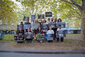 Mother's Day: Dominion Outreach Melbourne: 11 May 2025 - Animal rights activists participating in a street outreach event in Southbank, Victoria, Australia. Volunteers give out free vegan treats, show footage from Farm Transparency Project's dairy investigations, and engage the public in conversations, bringing awareness to the hidden reality of what happens to cows, calves, and bulls in the Australian dairy industry. - Captured at VIC.
