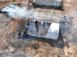 Pigs burned alive in shed fires - Drone imagery of a large number of dead pigs in eco sheds, after the sheds caught alight on 15 September 2025. - Captured at Andgar Piggery, Dublin SA Australia.