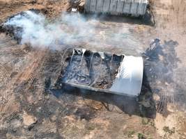 Pigs burned alive in shed fires - Drone imagery of a large number of dead pigs in eco sheds, after the sheds caught alight on 15 September 2025. - Captured at Andgar Piggery, Dublin SA Australia.