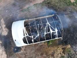 Pigs burned alive in shed fires - Drone imagery of a large number of dead pigs in eco sheds, after the sheds caught alight on 15 September 2025. - Captured at Andgar Piggery, Dublin SA Australia.