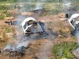 Pigs burned alive in shed fires - Drone imagery of a large number of dead pigs in eco sheds, after the sheds caught alight on 15 September 2025. - Captured at Andgar Piggery, Dublin SA Australia.