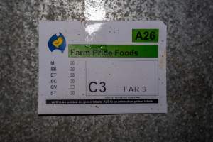 Sign at Farm Pride pullet farm - Photographs taken at the Farm Pride pullet farm, next door to their free-range egg farm.
Although described as 'free-range' young hens, known as pullets, were discovered confined to battery cages, strikingly similar to those found on cage egg farms. Hens are introduced into the laying sheds at between 18-20 weeks and will remain there until their laying slows at 12-18 months old. This means that, for up to a quarter of their life, these 'free-range' chickens will live in small, wire cages with no access to the outdoors. 18 months old 'spent' hens are sent to the slaughterhouse where they will be killed and turned into cheap meat products.
- Captured at Farm Pride Bears Lagoon - Pullet raising, Bears Lagoon VIC Australia.