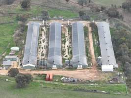 Drone flyover - Drone flyover of Valley Park's free-range egg farms in Seymour, Victoria. - Captured at Valley Park Seymour Farm 3 (Fyfe Family Eggs), Seymour VIC Australia.