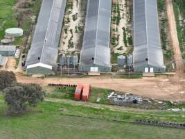 Drone flyover - Drone flyover of Valley Park's free-range egg farms in Seymour, Victoria. - Captured at Valley Park Seymour Farm 3 (Fyfe Family Eggs), Seymour VIC Australia.