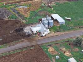 Drone flyover - Drone flyover of unknown dairy farm showing dairy and calf sheds. - Captured at Unnamed dairy, Jervois SA Australia.