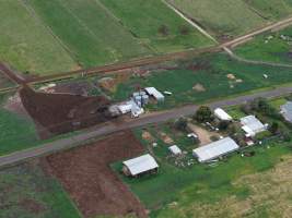 Drone flyover - Drone flyover of unknown dairy farm showing dairy and calf sheds. - Captured at Unnamed dairy, Jervois SA Australia.