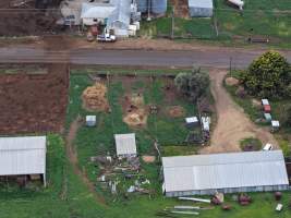 Drone flyover - Drone flyover of unknown dairy farm showing dairy and calf sheds. - Captured at Unnamed dairy, Jervois SA Australia.