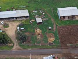 Drone flyover - Drone flyover of unknown dairy farm showing dairy and calf sheds. - Captured at Unnamed dairy, Jervois SA Australia.