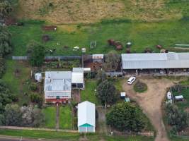 Drone flyover - Drone flyover of unknown dairy farm showing dairy and calf sheds. - Captured at Unnamed dairy, Jervois SA Australia.