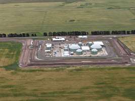 Drone flyover of broiler (meat) chicken farm - Captured at Pavilion Farm 1, Anakie VIC Australia.